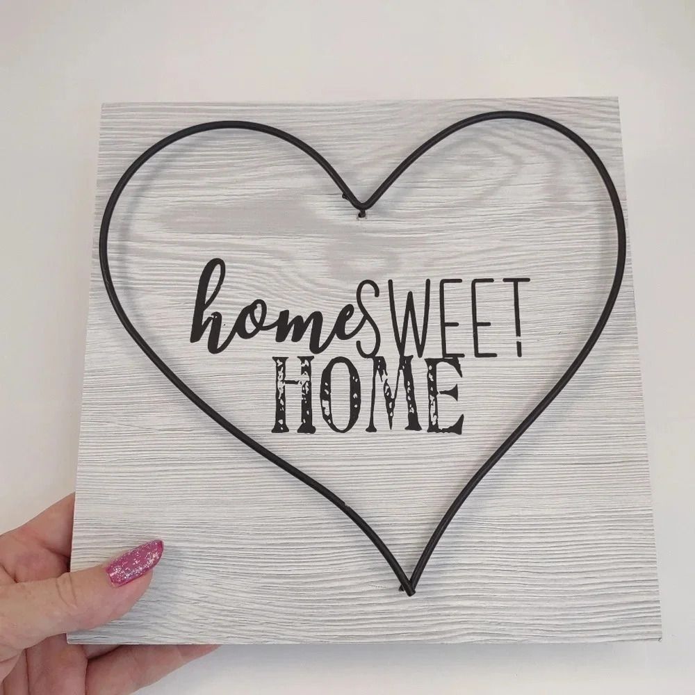 Home Sweet Home Wooden Wall Hanging with Metal Heart Gray and Black